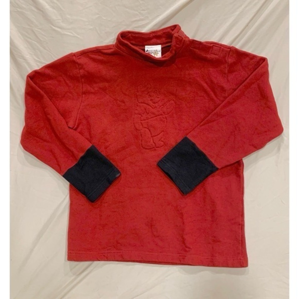 Vintage Walt Disney World Mickey Mouse Red Embossed Fleece Sweatshirt Size M 90s
